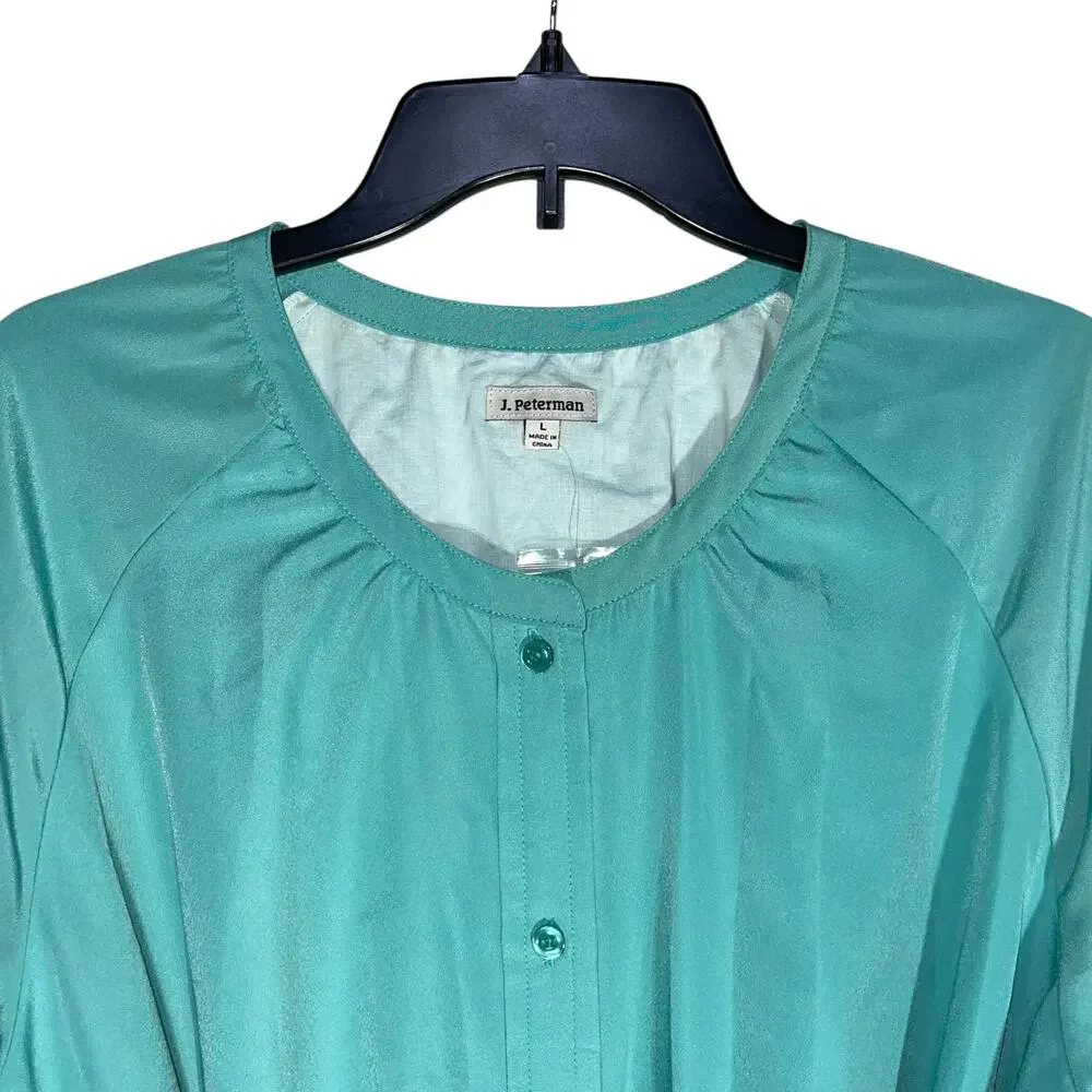J. Peterman Aqua/Turquoise Button-Front Midi Dress - Picture 5 of 9